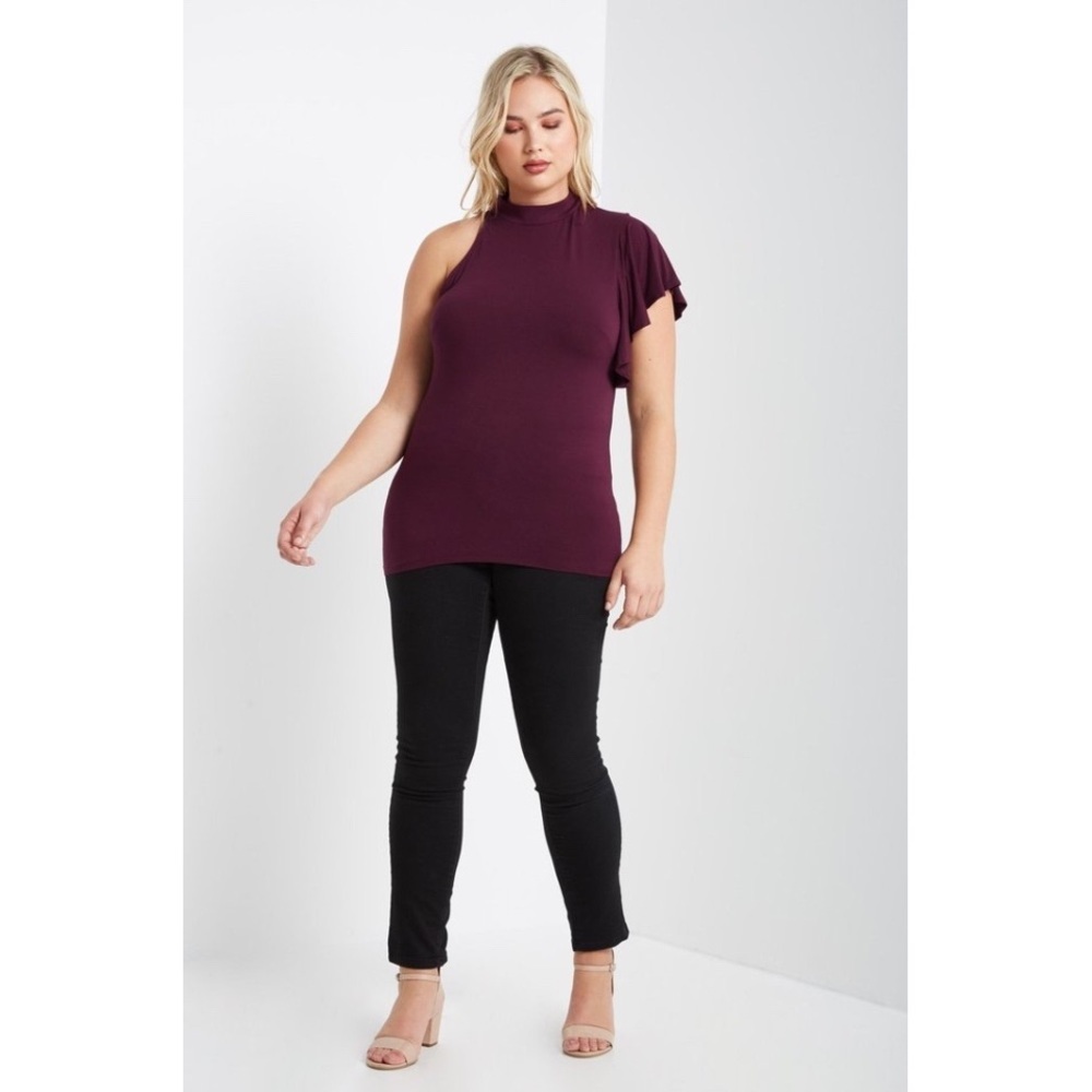 Plum Mock Neck One Shoulder Top